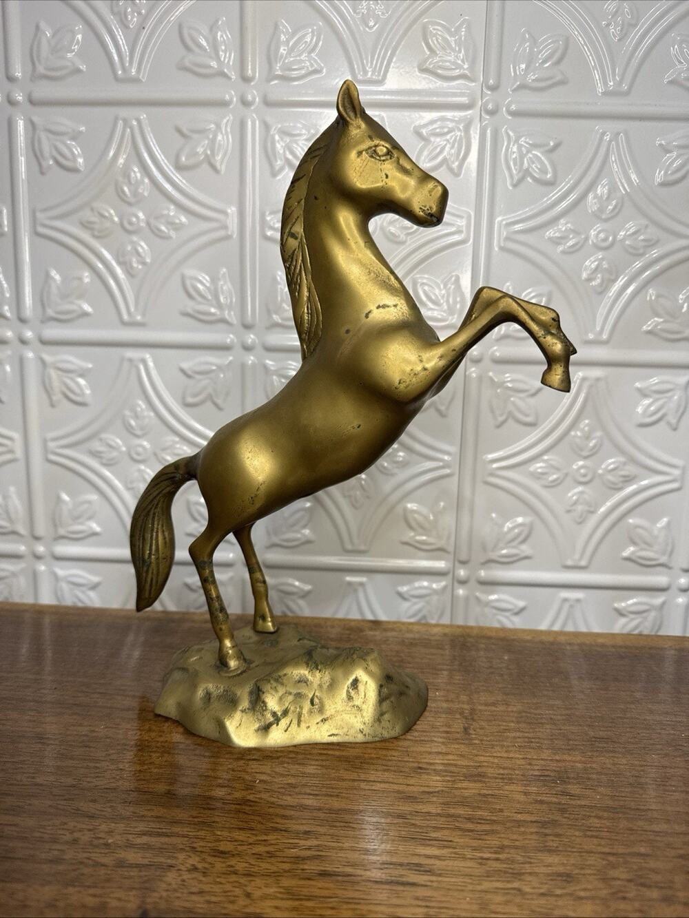 Vintage Brass 11” Rearing Horse Patina
